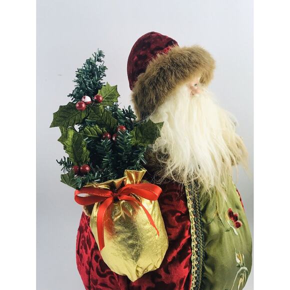 CHRISTMAS FOLK SANTA CLAUS WINTER FUR TRIM COAT SACK 15" PUFFY ELEGANT ROUND LG - Picture 6 of 12